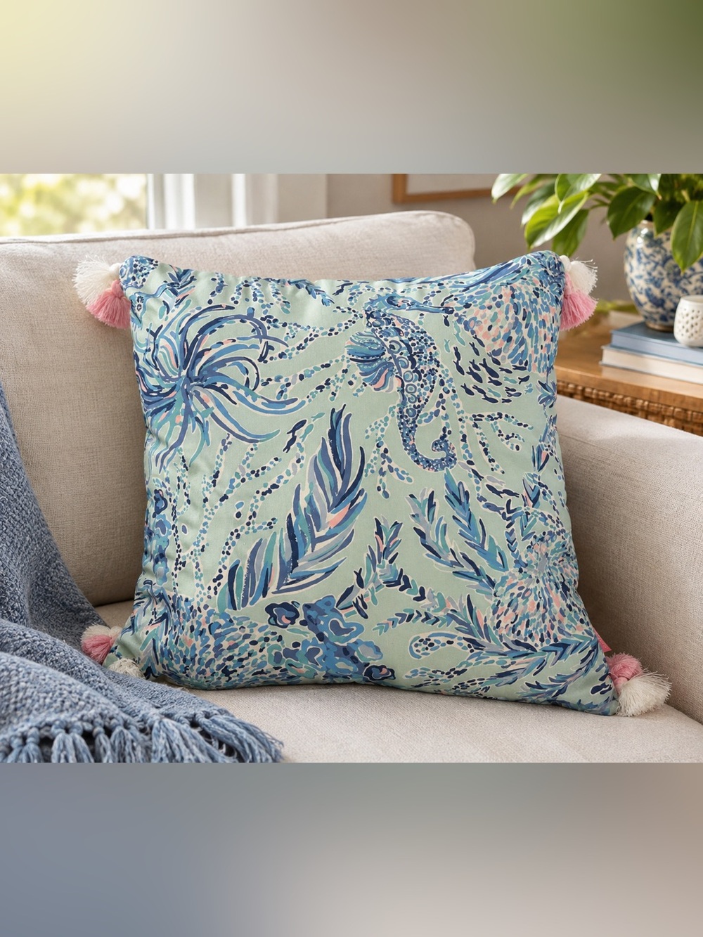 Lilly Pulitzer Sea Life Print Pillow in Aqua, Navy & Pink